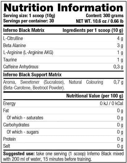 Stacker2 Inferno Black Pre Workout Booster - 300 g - Supplement-Support.com