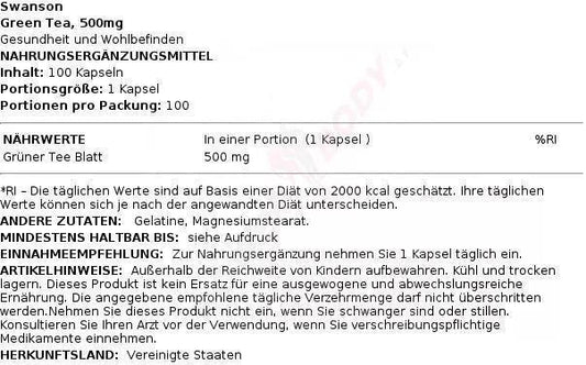 Swanson Grüner Tee Extrakt 100 Kapseln - Supplement-Support.com