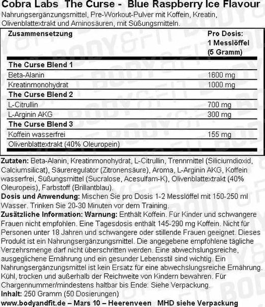 The Curse! Pre Workout Booster 250g - Supplement Support