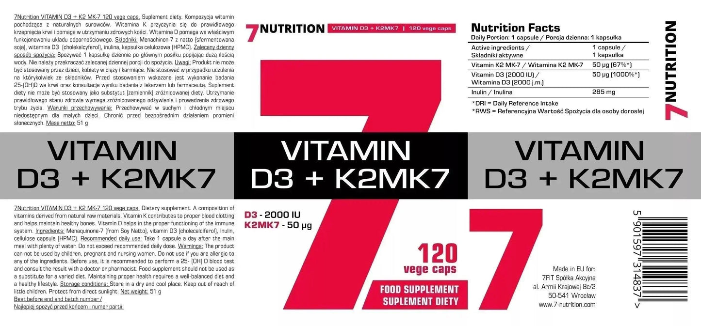 Vitamin D3 + K2 120 Kapseln 2000i.e. - Supplement-Support.com