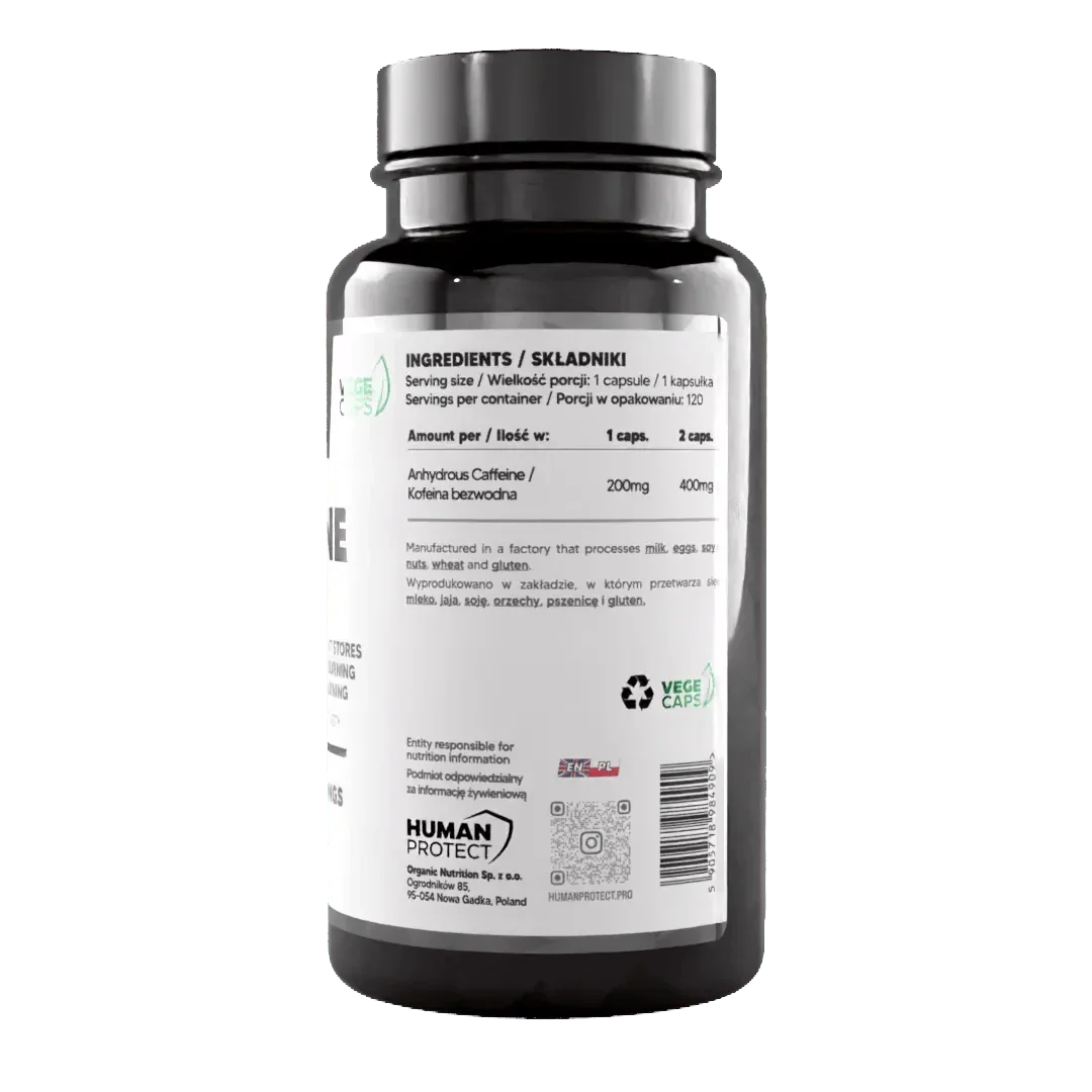 Wasserfreies Koffein, 120 Kapseln. - Supplement Support