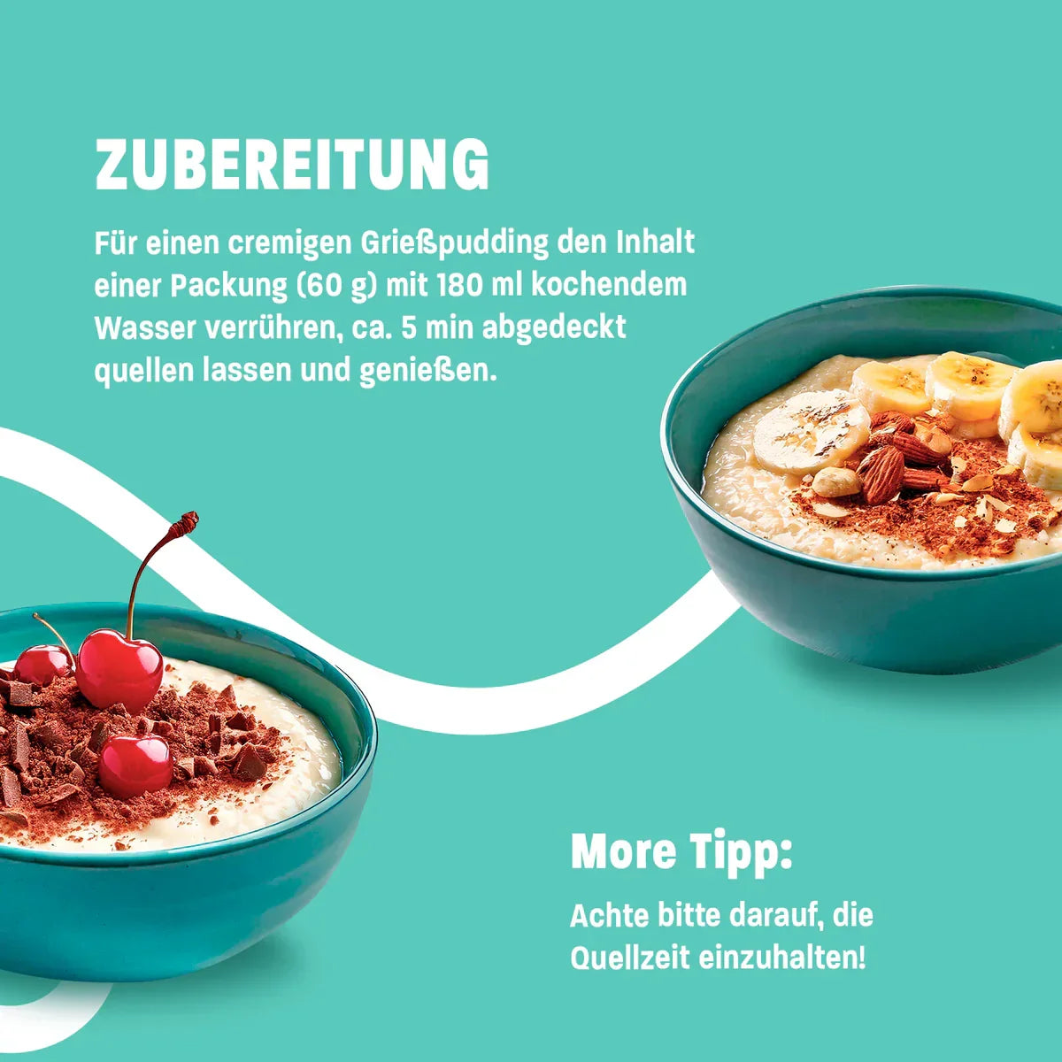 Zwei Schüsseln Grießpudding mit Obst und Nüssen, Anleitung zur Zubereitung, Supplement-Support.com