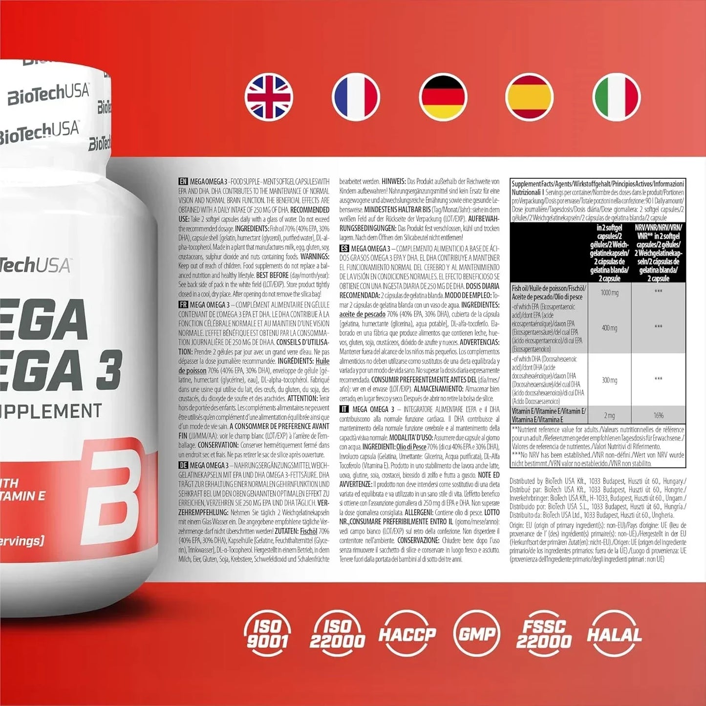 Biotech USA Omega 3 180x500mg - Supplement Support