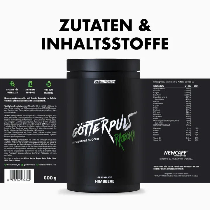 Götterpuls Rabona - Premium Pre Soccer 600g / Fußballer Booster - Supplement Support