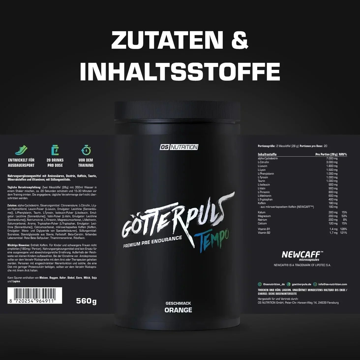 Götterpuls Tempo - Premium Pre Endurance 560g - Supplement Support