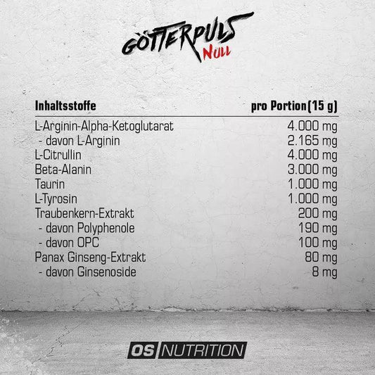 OS Nutrition Götterpuls® NULL Pre Workout Booster 300g STIM FREE - Supplement-Support.com