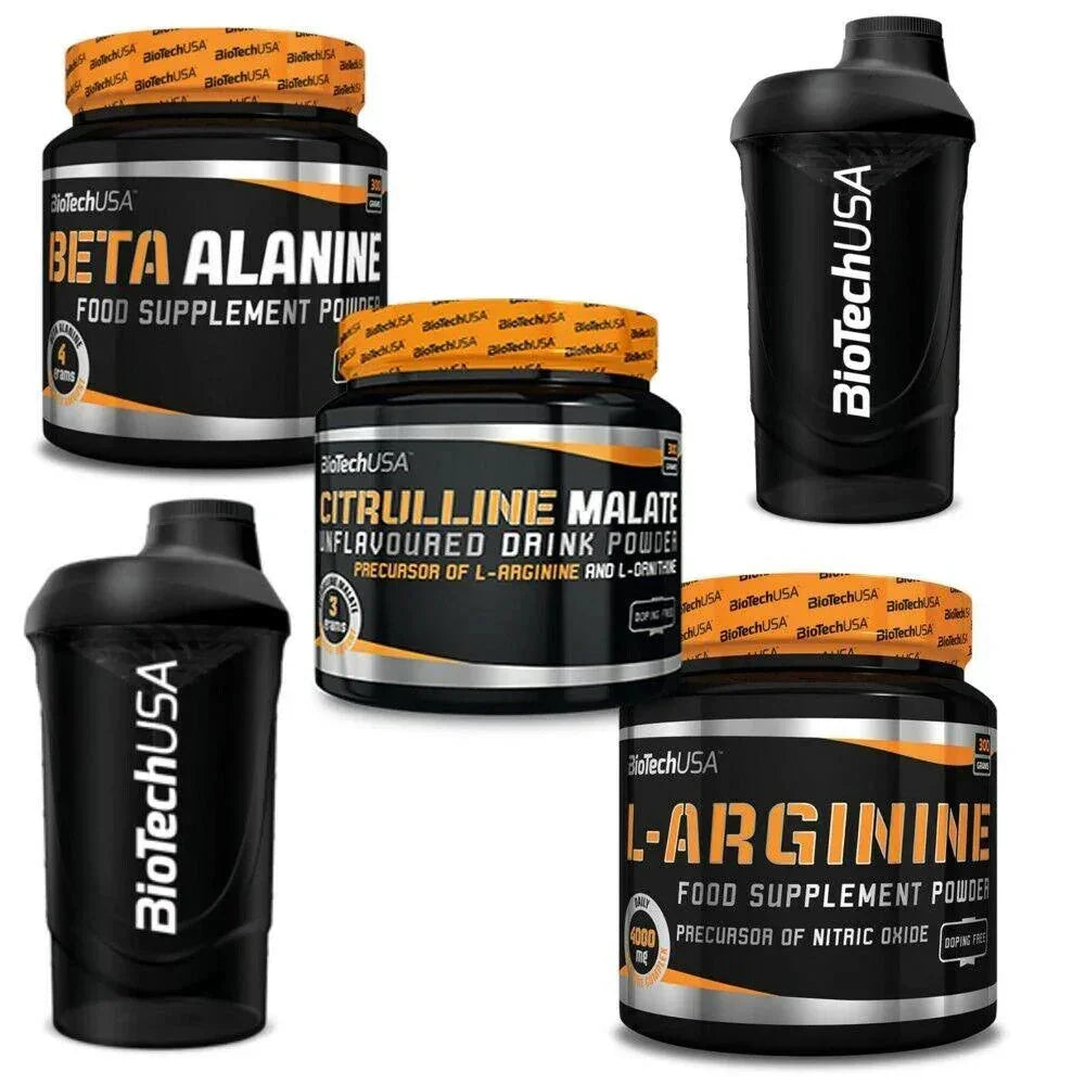 Pre-Workout Pack je 300g Arginine, Citrullin, Beta Alanine + 2 Shaker - Supplement-Support.com