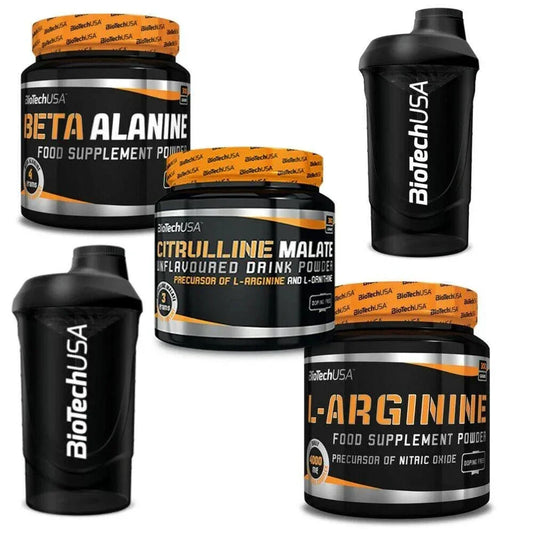 Pre-Workout Pack je 300g Arginine, Citrullin, Beta Alanine + 2 Shaker - Supplement-Support.com