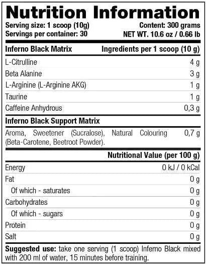 Stacker2 Inferno Black Pre Workout Booster - 300 g - Supplement Support