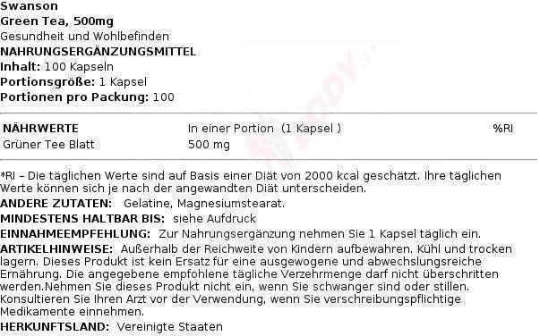 Swanson Grüner Tee Extrakt 100 Kapseln - Supplement-Support.com